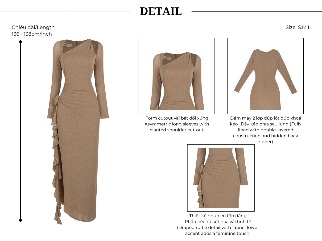 Đầm body dự tiệc xẻ tà D4104T - Thiết kế chi tiết