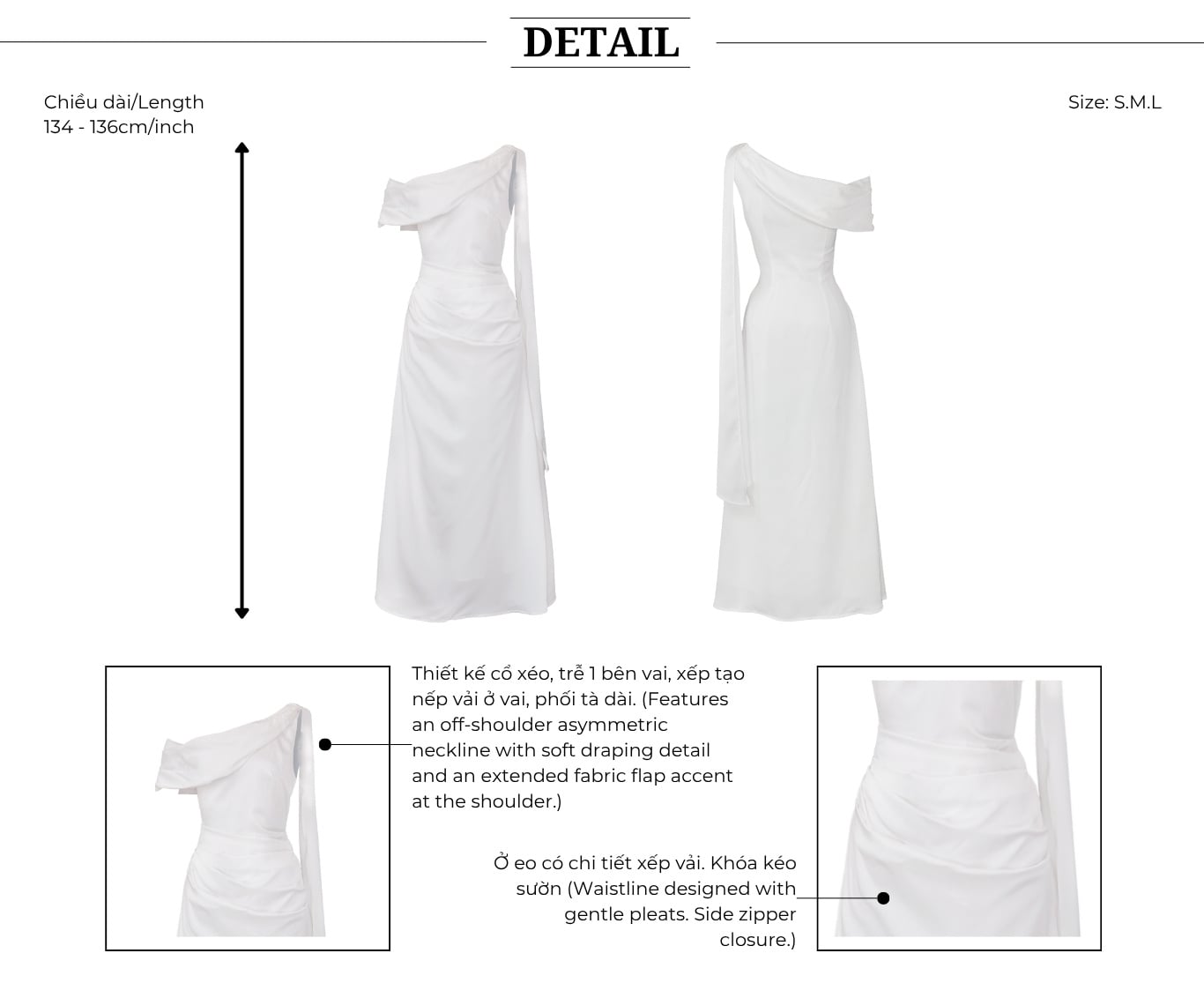 Đầm lụa tiệc dài lệch vai đuôi cá D4565B - Thiết kế chi tiết