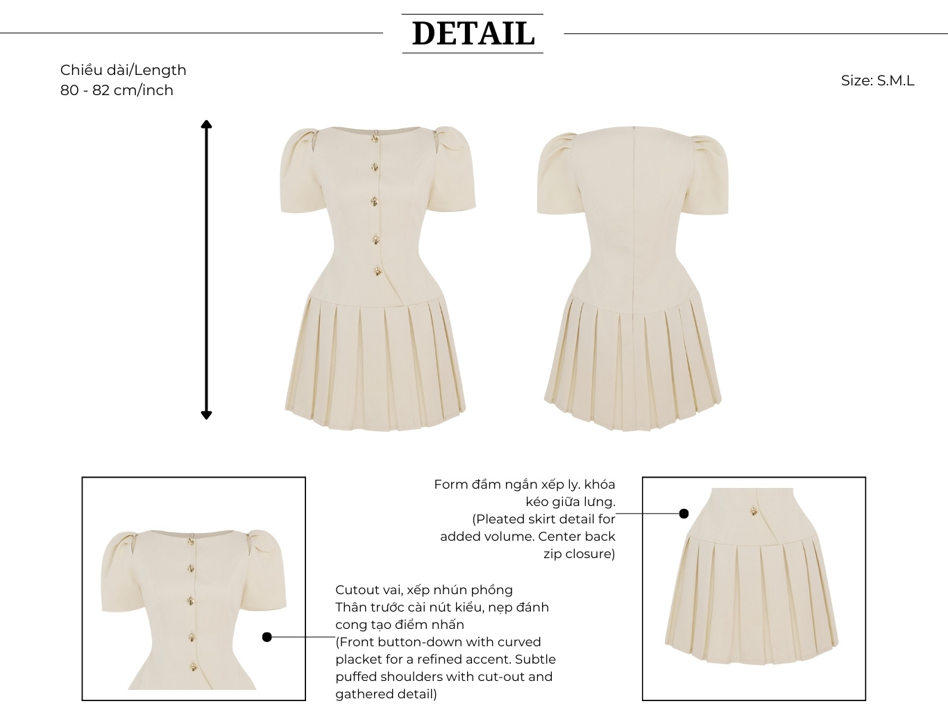 Đầm dự tiệc ngắn chữ A xếp ly D4234A - Thiết kế chi tiết