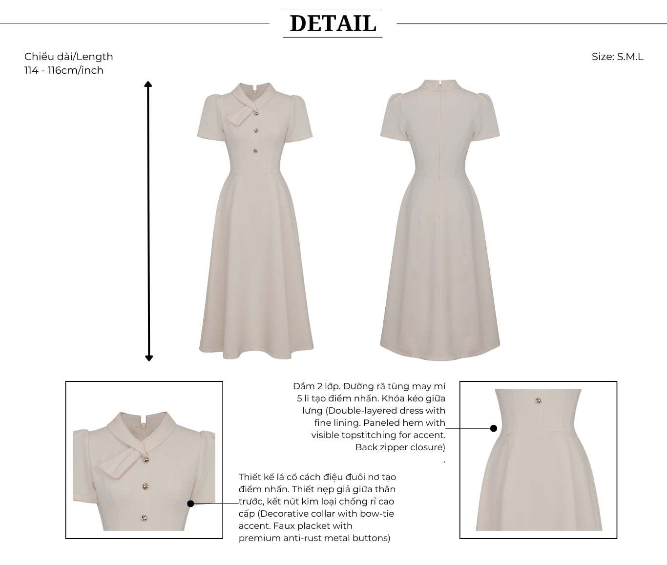Đầm xòe công sở dài tay ngắn D4533B - Thiết kế chi tiết