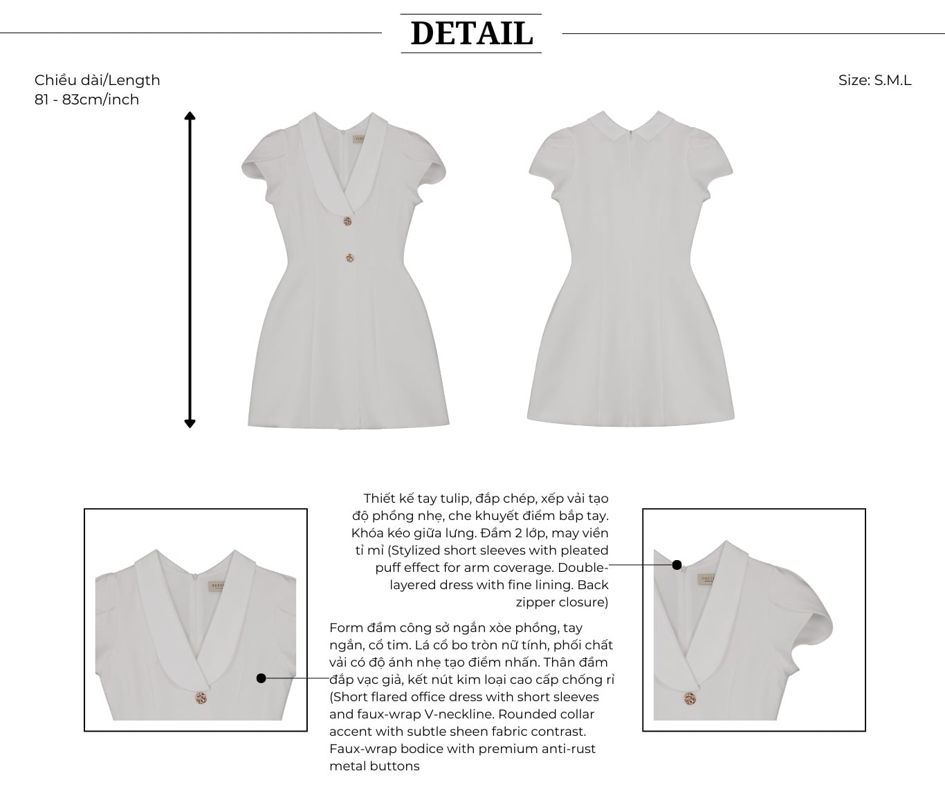 Đầm xòe công sở ngắn cổ tim D4532T - Thiết kế chi tiết