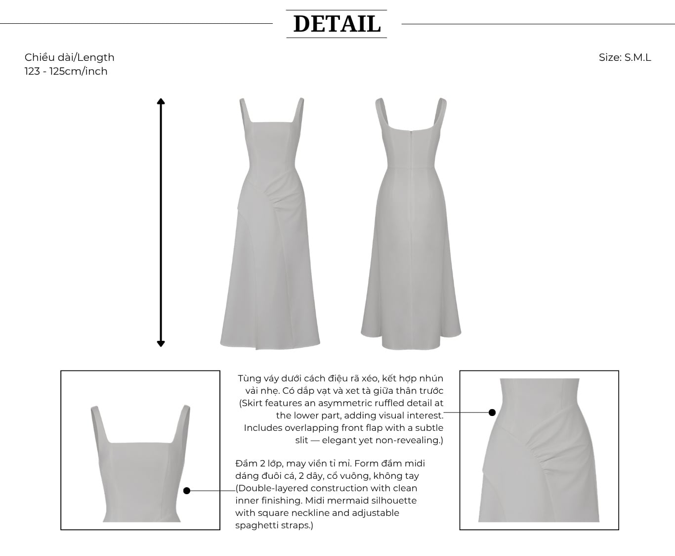 Đầm body 2 dây tiệc thun dài D4561A - Thiết kế chi tiết