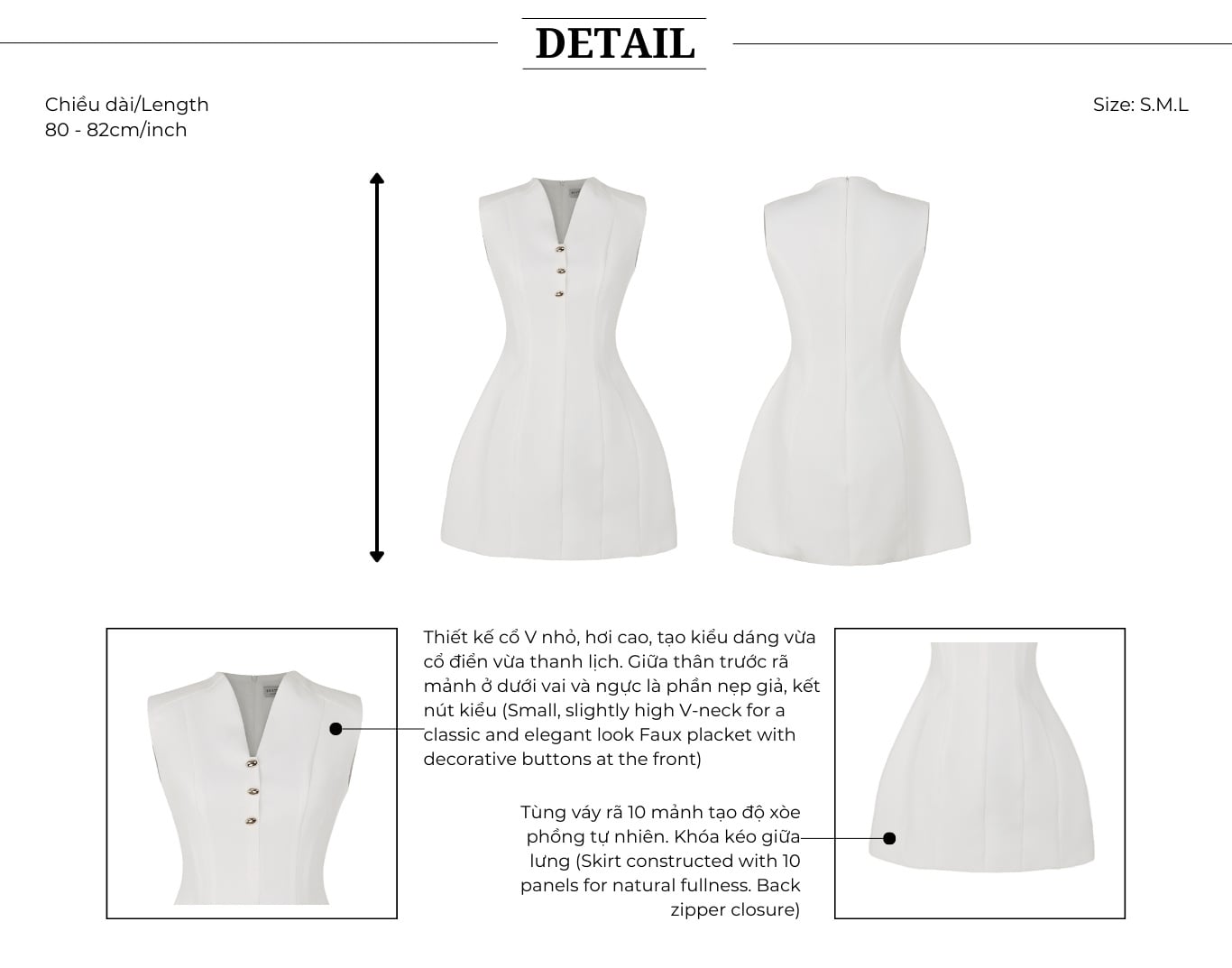 Đầm xòe công sở cotton ngắn cổ V DAA23A - Thiết kế chi tiết