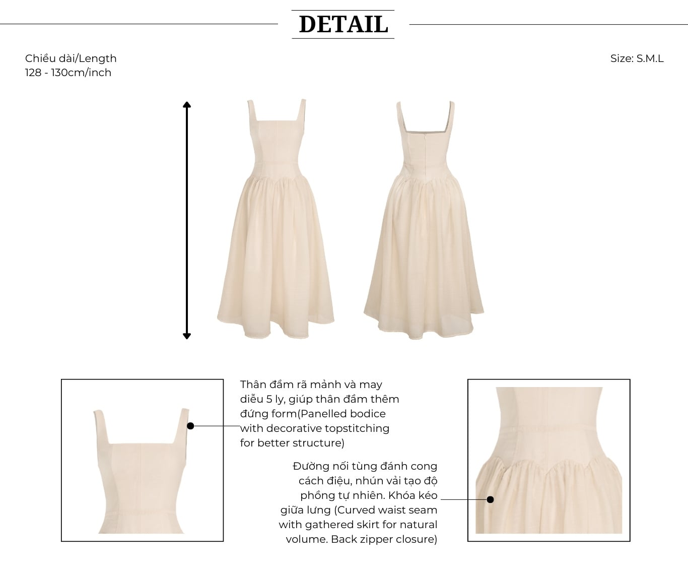 Đầm xòe dạo phố voan dài 2 dây DAA41A - Thiết kế chi tiết