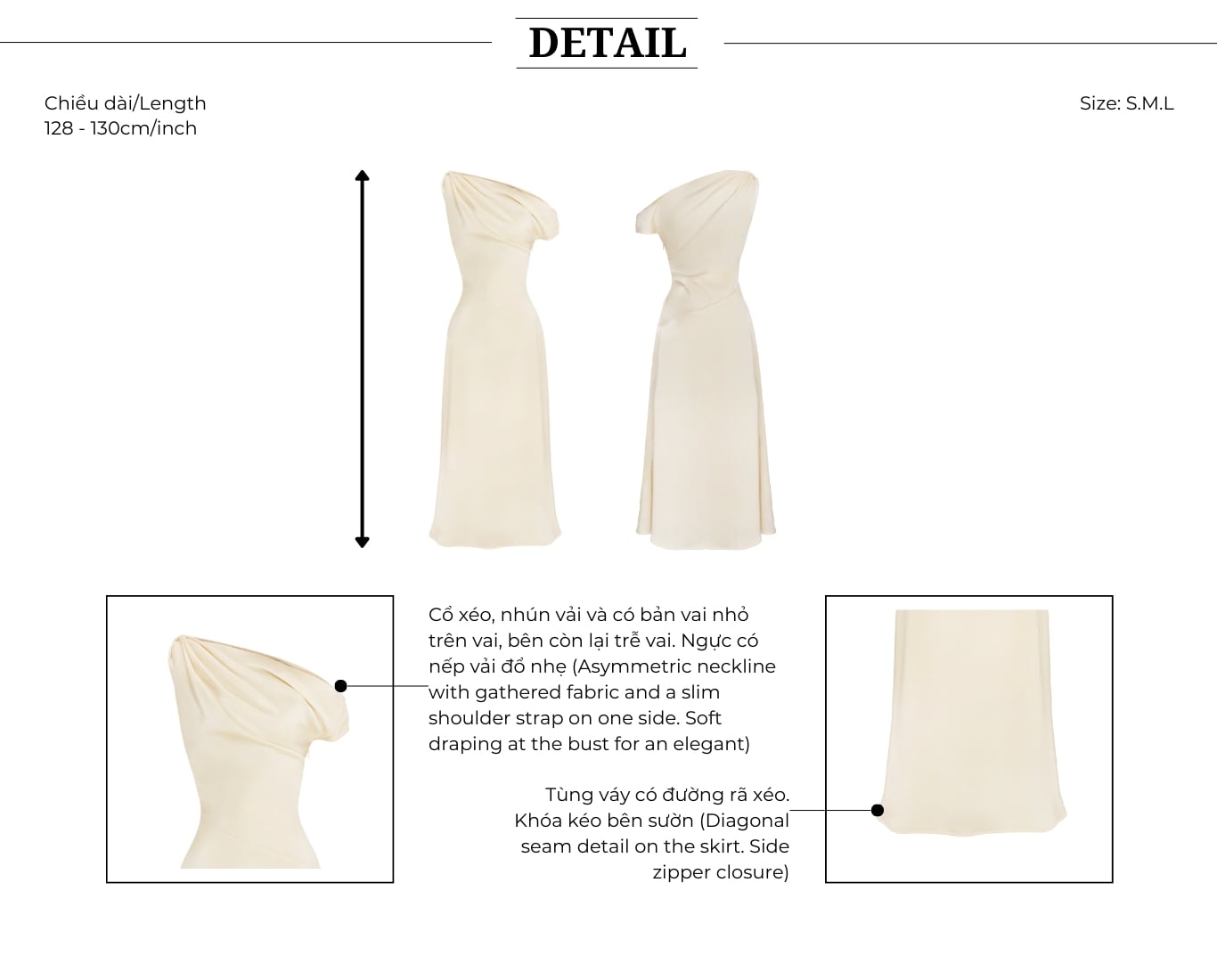 Đầm xòe dạo phố lụa dài cổ xéo DAA42B - Thiết kế chi tiết