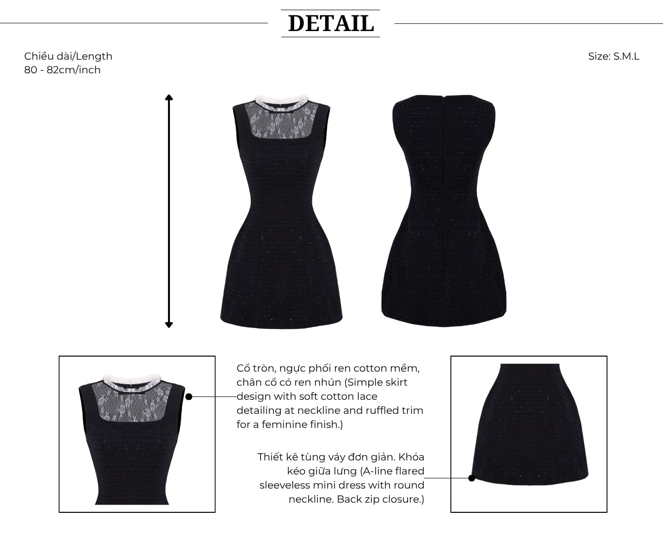 Đầm tiệc ngắn dáng A xòe phối ren D4581D - Thiết kế chi tiết