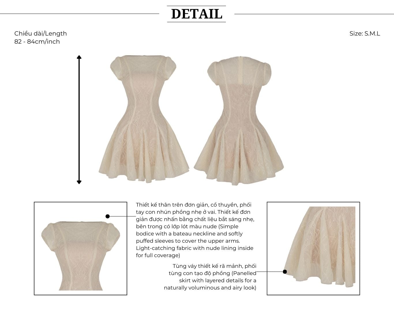 Đầm xòe tiệc ren kim sa ngắn DAB03A - Thiết kế