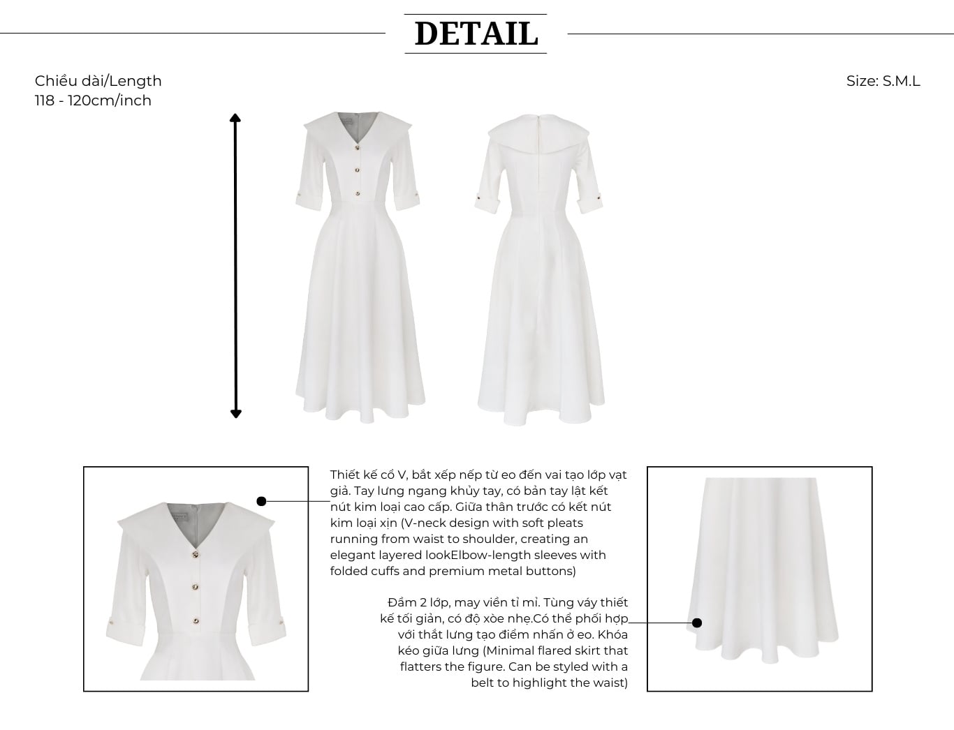 Đầm xòe công sở cotton dài cổ V DAA21B - Thiết kế chi tiết