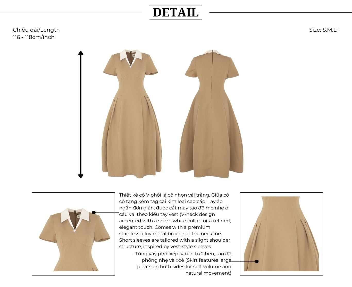 Đầm xòe công sở cotton dài cổ V DAB21A - Thiết kế