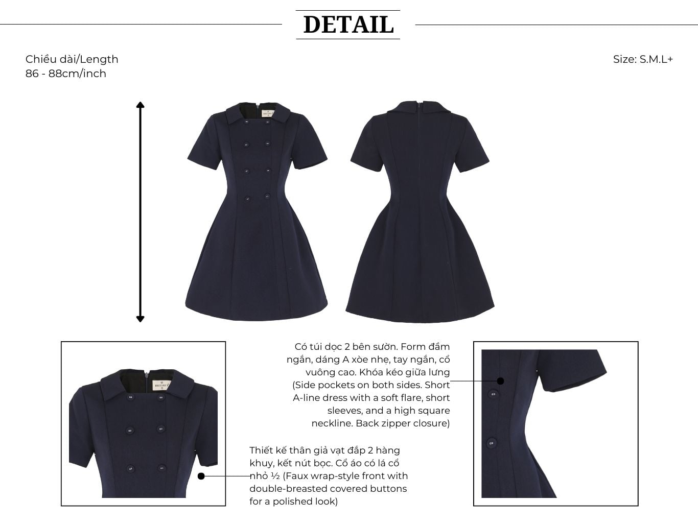Đầm xòe công sở tay ngắn cổ vuông DAB24B - Thiết kế