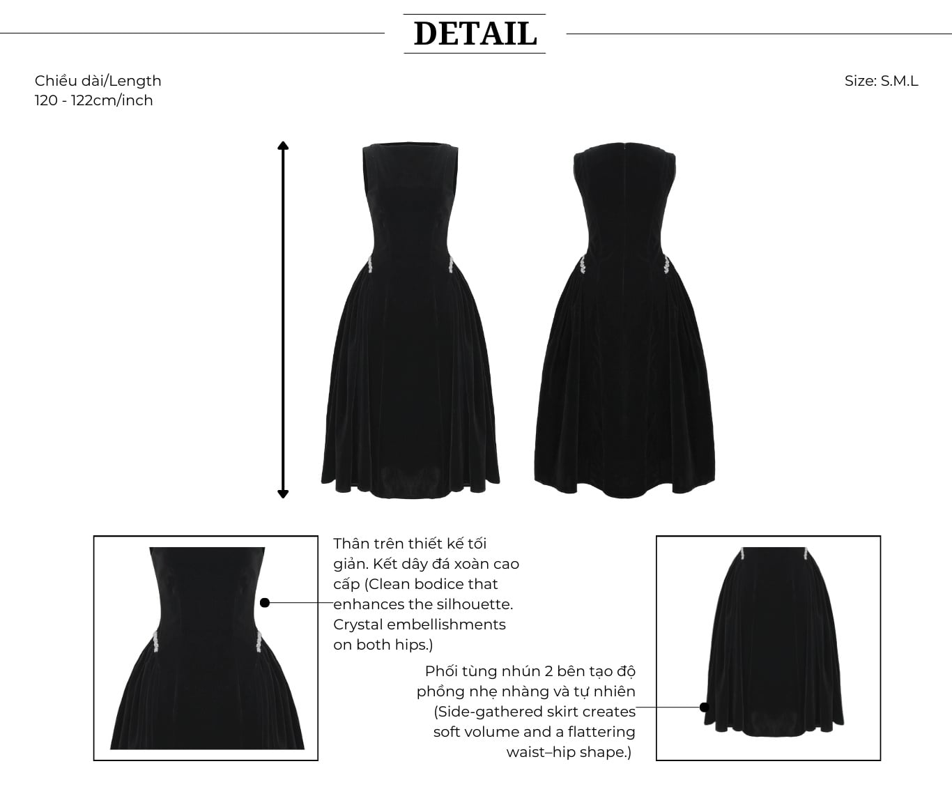 Đầm xòe tiệc nhung dài kết dây đá D4591A - Thiết kế chi tiết