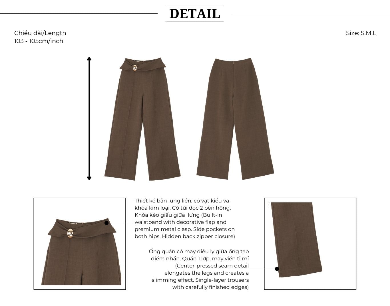 Quần suông công sở cotton dài QAB27M - Thiết kế