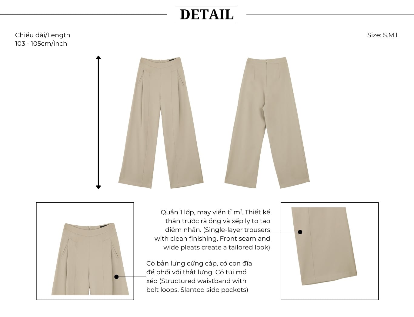 Quần suông công sở chất kaki dài QAA28A - Thiết kế chi tiết