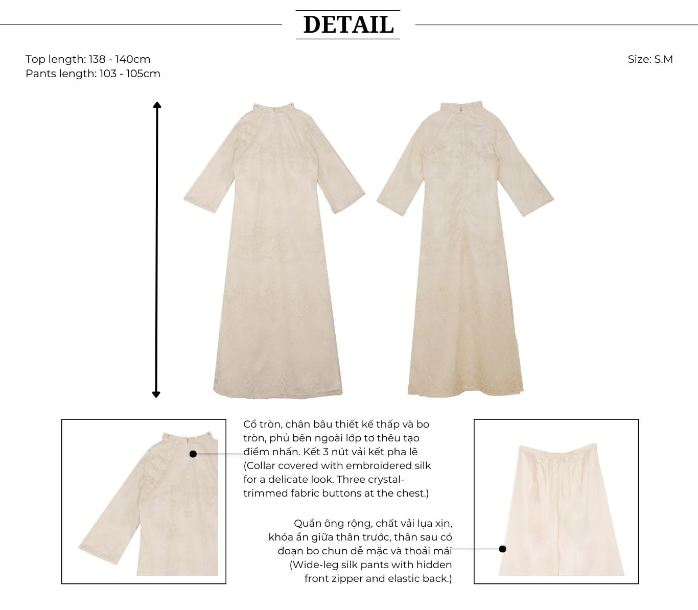 Set áo dài voan tơ thêu hoa 4 tà K4597V - Thiết kế chi tiết