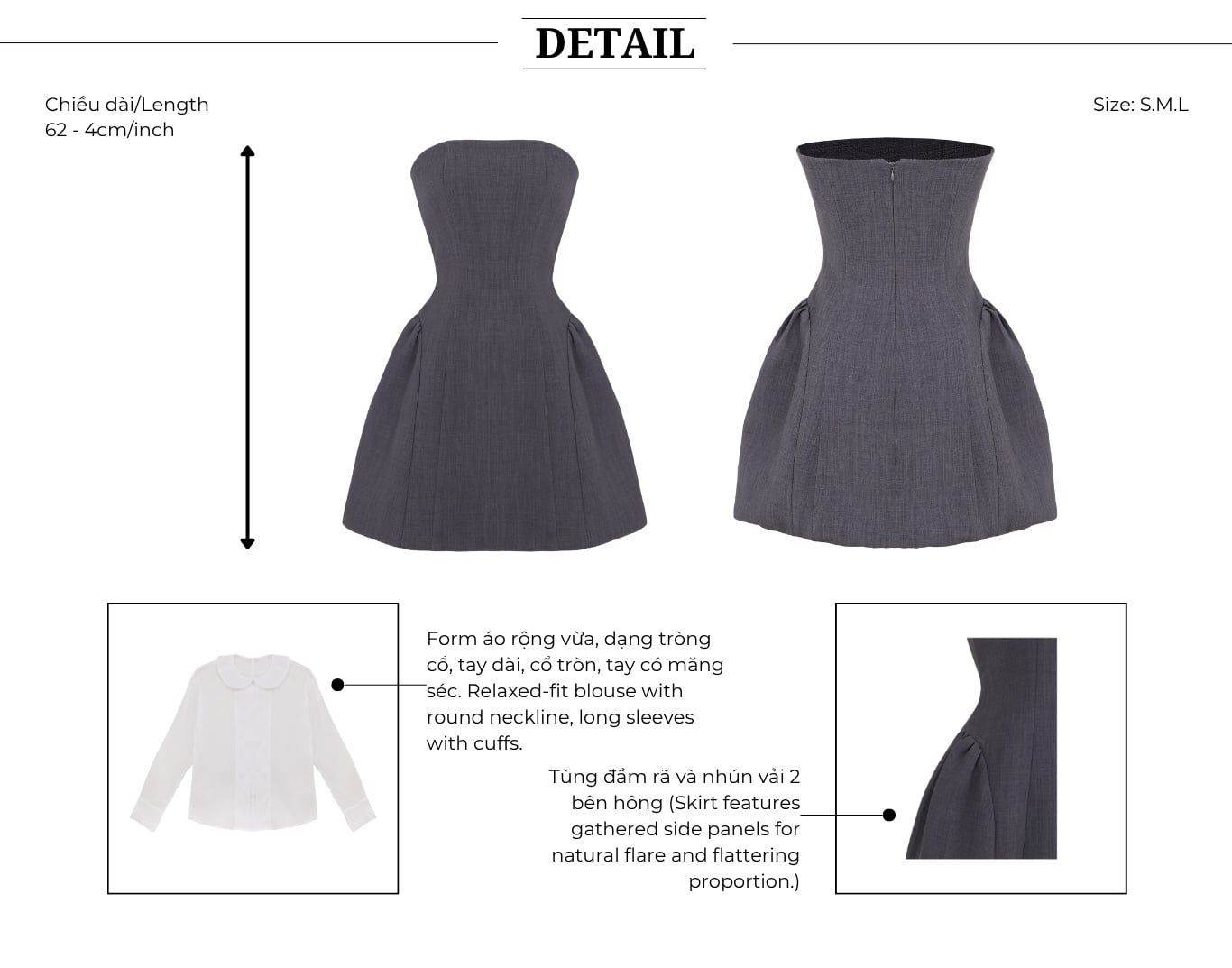 Set tiệc ngắn đầm cúp nhún phồng K4580D - Thiết kế chi tiết