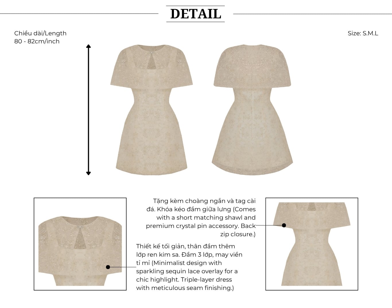 Set tiệc 2 dây cổ vuông phối ren K4577D - Thiết kế chi tiết