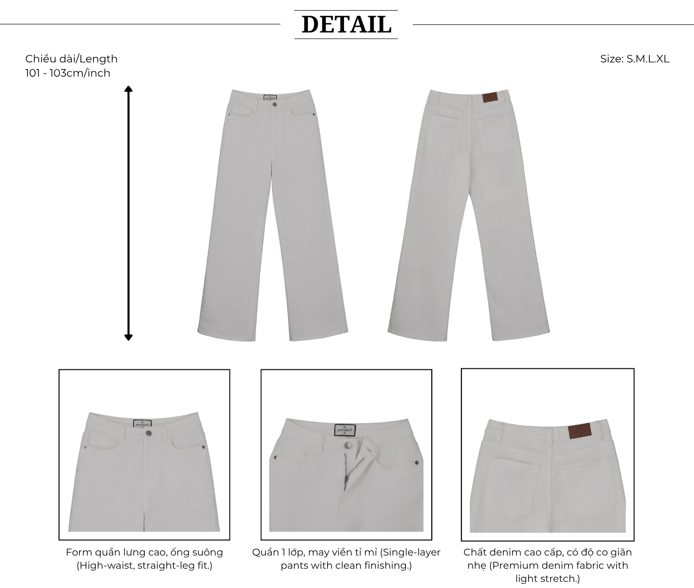 Thiết kế chi tiết Quần jean suông dài dạo phố Q4556V