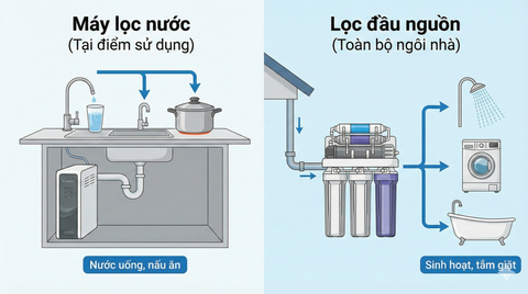 So Sánh Lọc Đầu Nguồn và Máy Lọc Nước Uống – Khác Nhau Thế Nào? Nên Lắp Loại Nào?