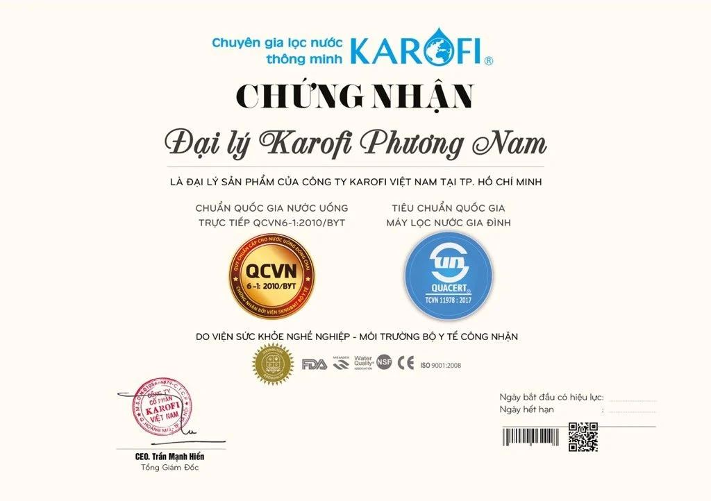 Chứng Nhận Đại Lý Karofi - Phương Nam Water