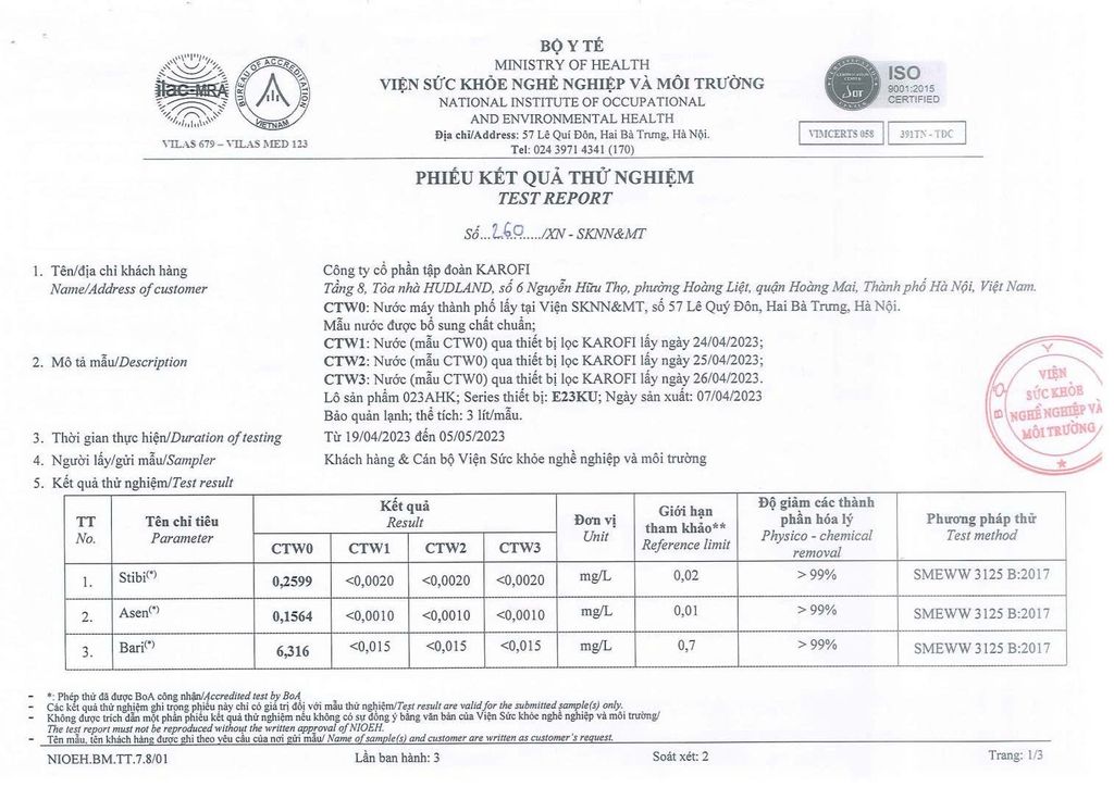 KẾT QUẢ&nbsp; KIỂM NGHIỆM