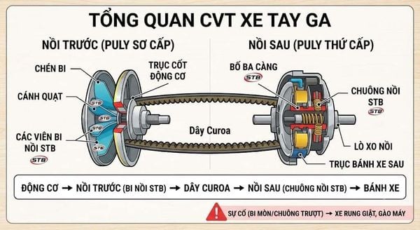 Tổng quan về bộ nồi trên xe tay ga