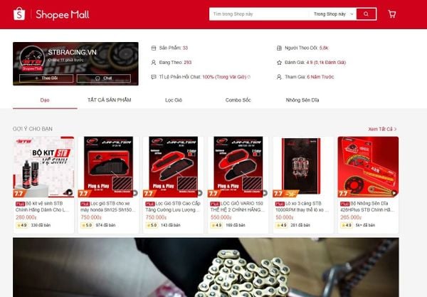 mua sản phẩm stb chính hãng trên STB Racing Shopee