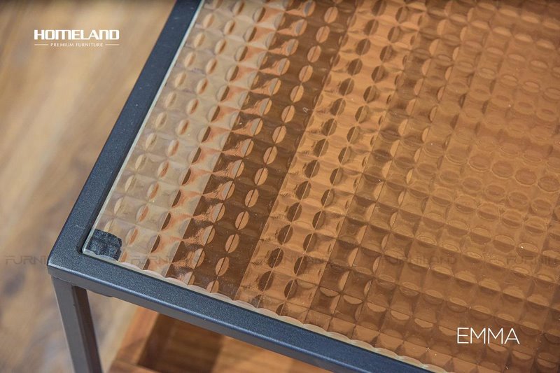 Bàn trà mặt kính Emma - khay gỗ có nắp trượt