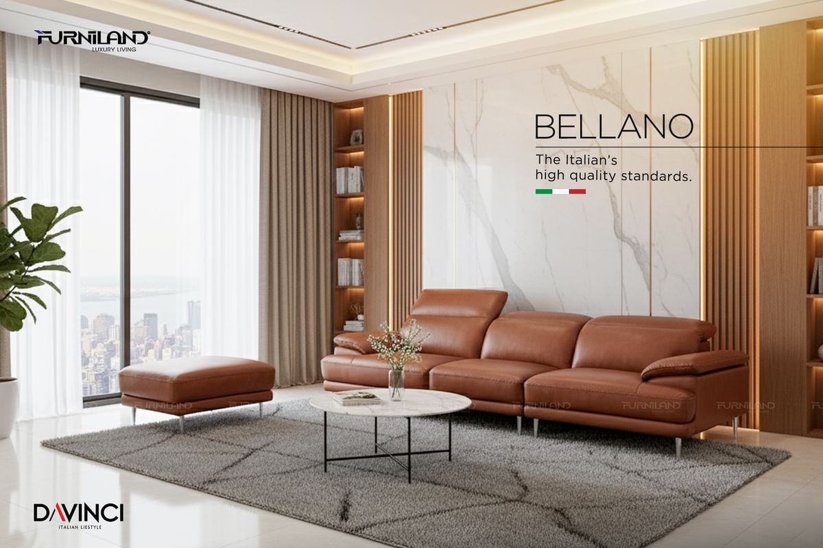 Sofa phòng khách Bellano băng - Sofa da thật nhập khẩu