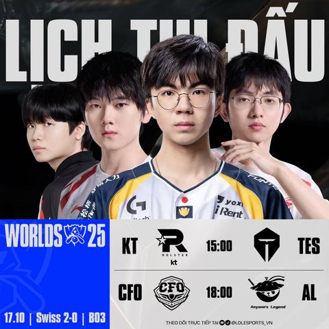 Lịch Thi Đấu CKTG 2025 Hôm Nay (17/10): KT vs TES – CFO vs AL, Hai Trận “Nảy Lửa” Của Vòng Swiss