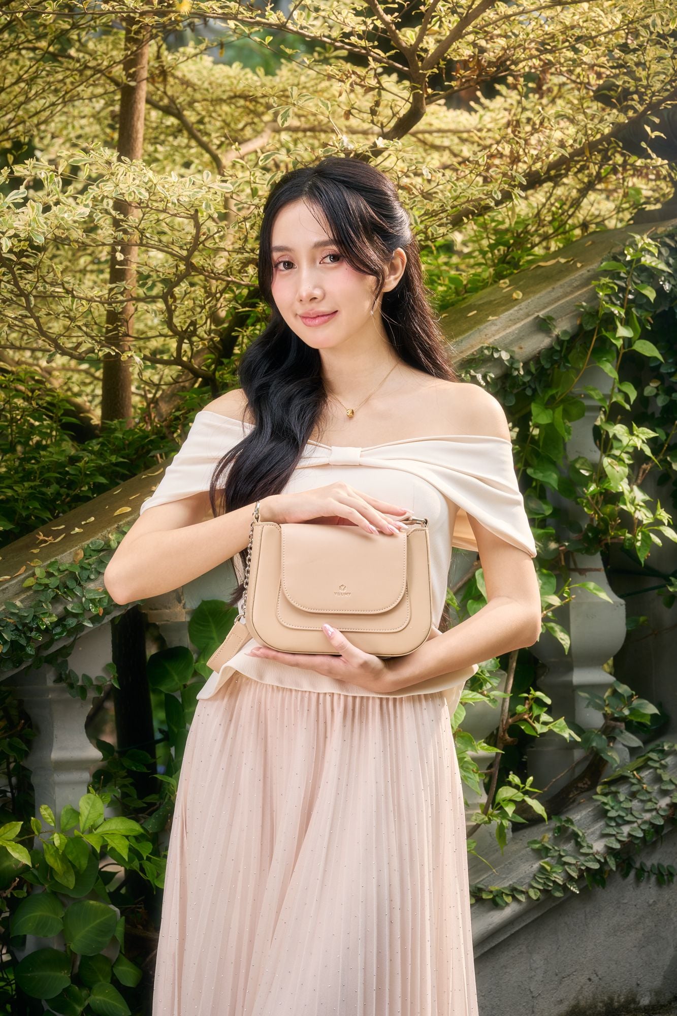 Túi Yuumy (Thời trang nữ nắp gập bo viền tối giản size 22 - Túi đeo vai da Seasand YN342)