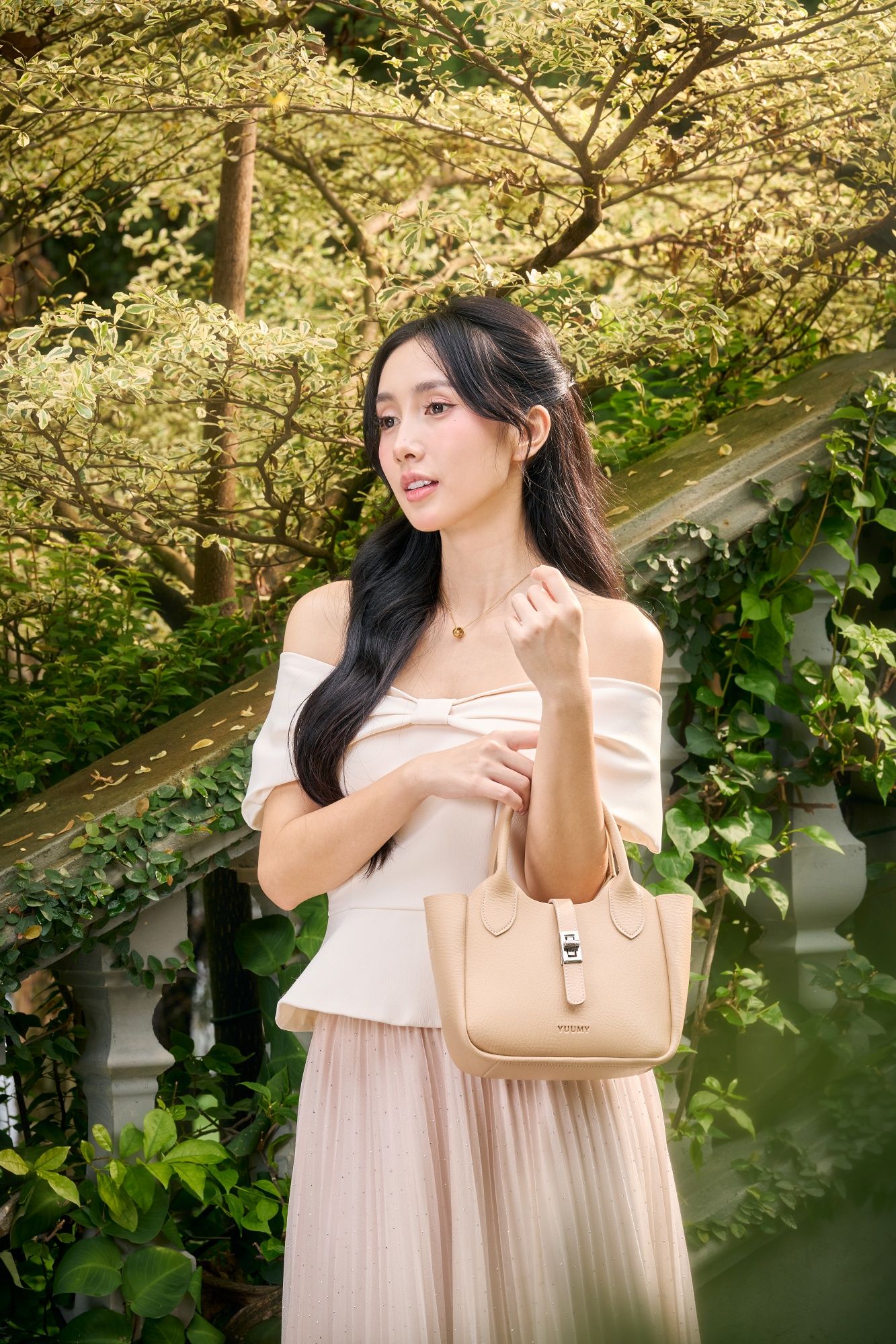 Túi Yuumy (Thời trang nữ phối quai xách - Túi xách da Bergen YTX78K) màu kem