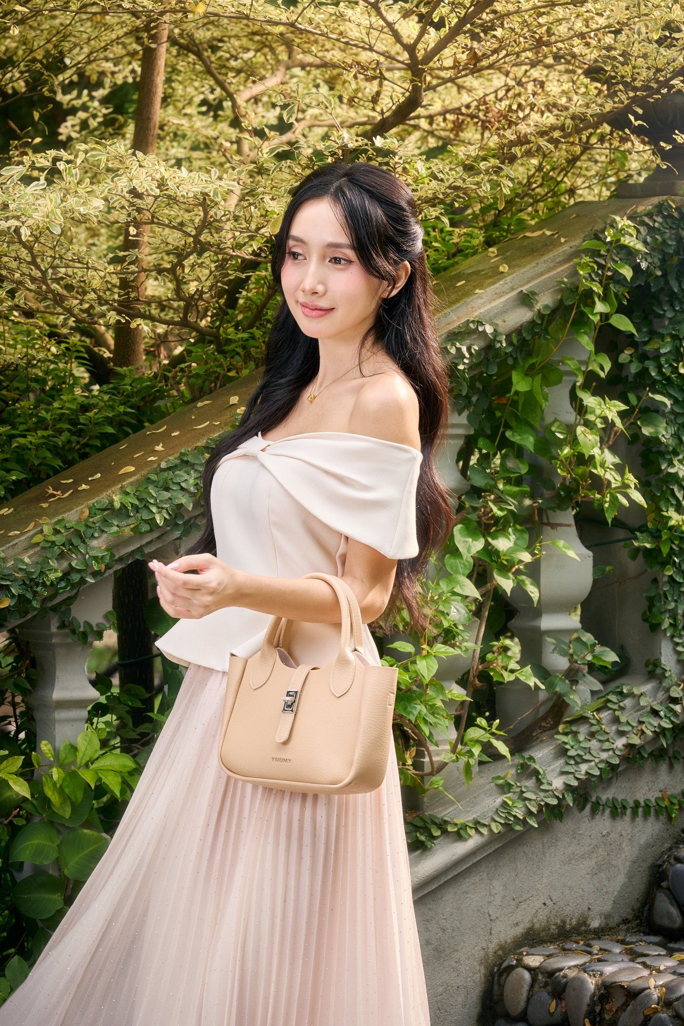 Túi Yuumy (Thời trang nữ phối quai xách - Túi xách da Bergen YTX78K) màu kem