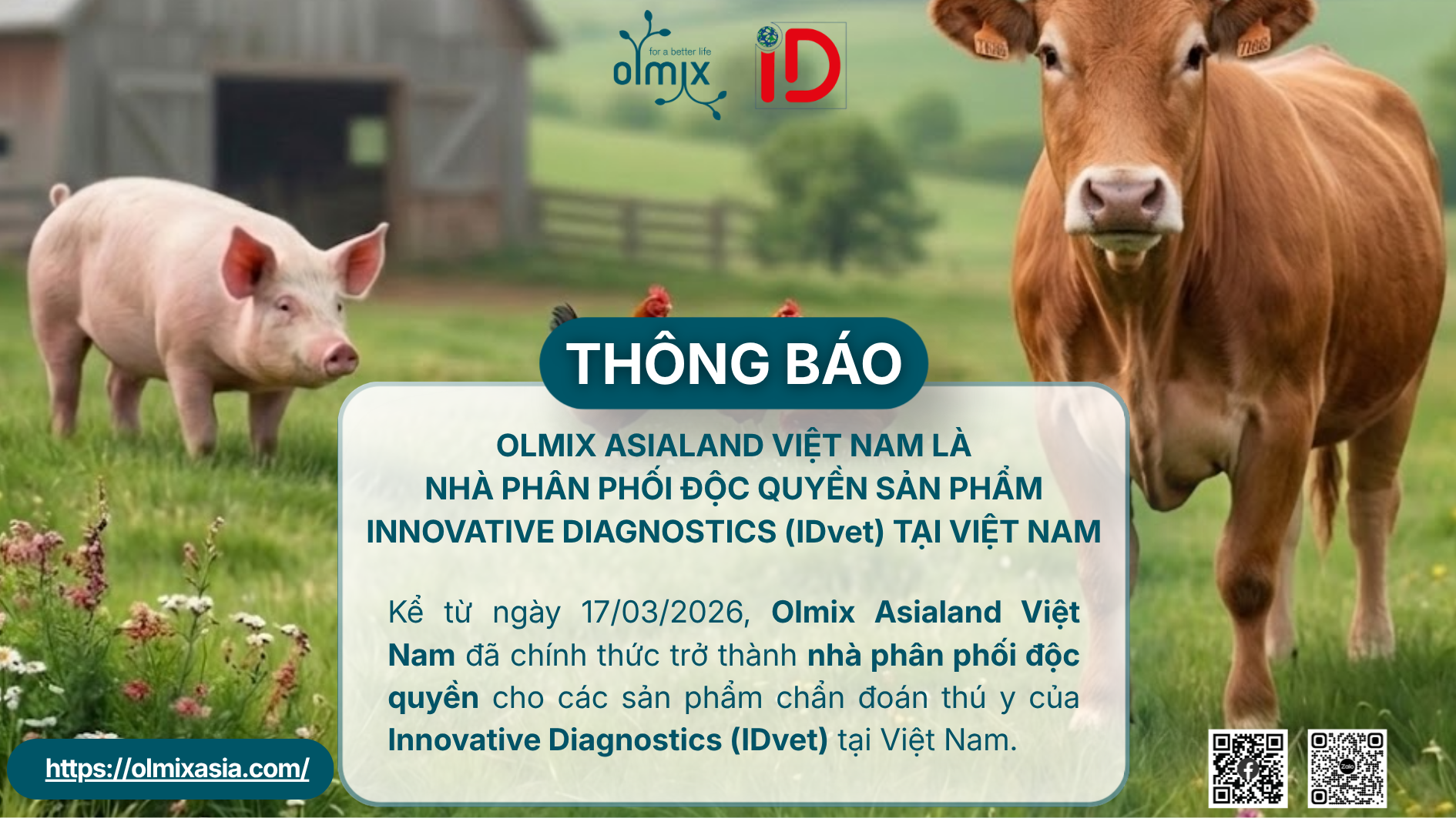 OLMIX ASIALAND VIỆT NAM TRỞ THÀNH NHÀ PHÂN PHỐI ĐỘC QUYỀN SẢN PHẨM INNOVATIVE DIAGNOSTICS (IDVET)