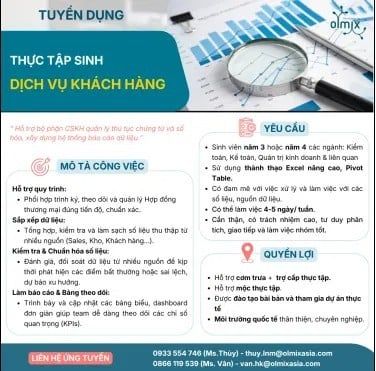 OLMIX ASIALAND TUYỂN THỰC TẬP SINH DỊCH VỤ KHÁCH HÀNG