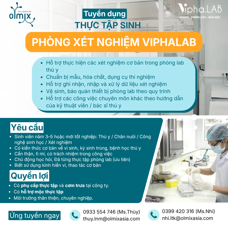 TUYỂN THỰC TẬP SINH PHÒNG XÉT NGHIỆM VIPHALAB