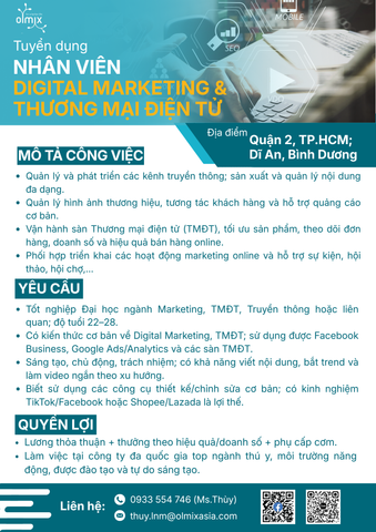 THÔNG TIN TUYỂN DỤNG DIGITAL MARKETING & THƯƠNG MẠI ĐIỆN TỬ KHU VỰC MIỀN NAM