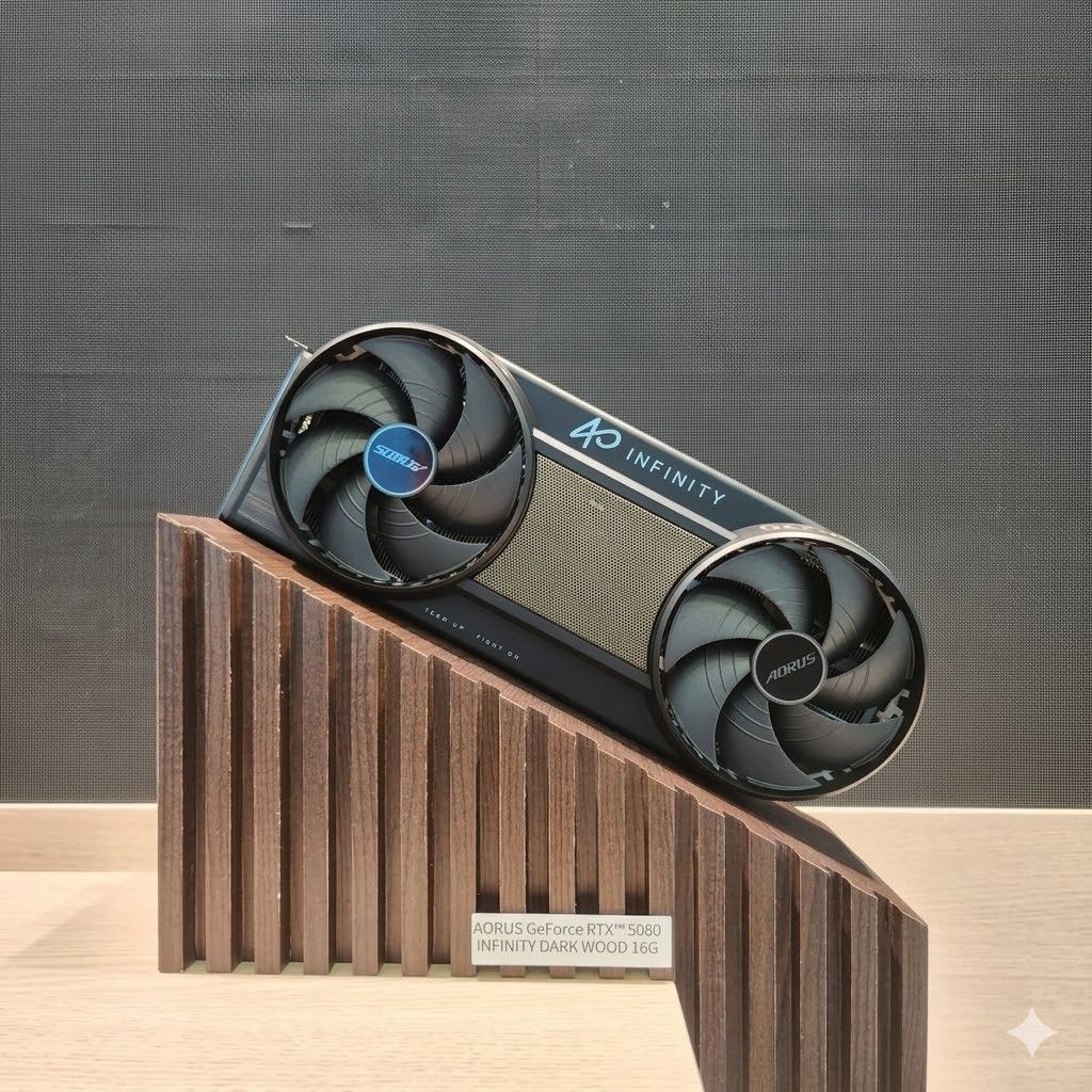 AORUS mang thiết kế tản nhiệt Infinity lên RTX 5080 và RTX 5070 Series: Độc đáo với phiên bản Trắng và Vân gỗ Dark Wood