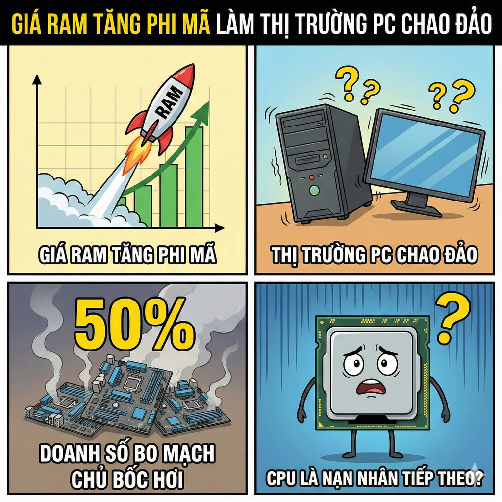 Giá RAM tăng phi mã, thị trường PC chao đảo: Doanh số bo mạch chủ BỐC HƠI 50%, CPU là nạn nhân tiếp theo?