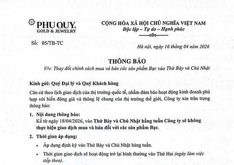 [Thông báo] Thay đổi Chính sách Giao dịch Bạc vào Thứ Bảy và Chủ Nhật.