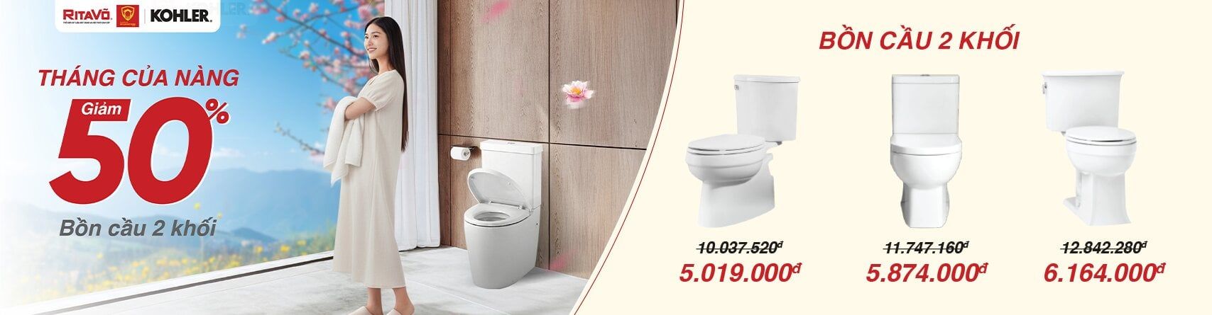 Giảm giá sâu bồn cầu 2 khối ưu đãi lên đến -50%