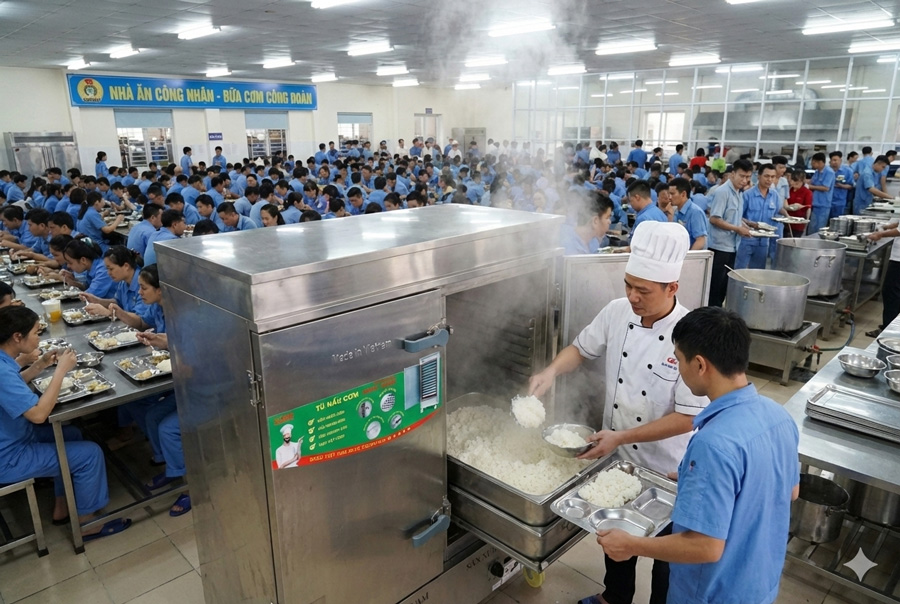 tủ cơm công nghiệp 24 khay gas năng suất nấu cơm lớn