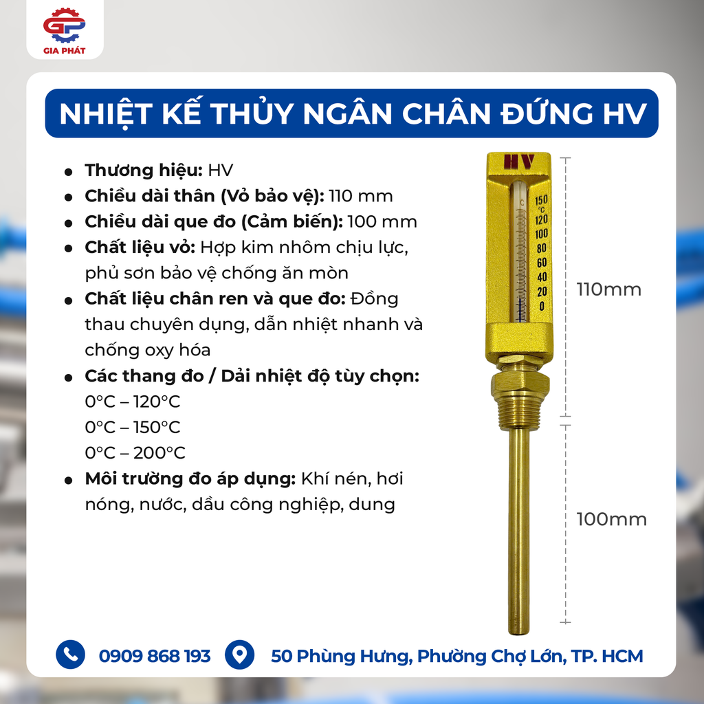 Nhiệt Kế Thủy Ngân Chân Đứng HV Đài Loan