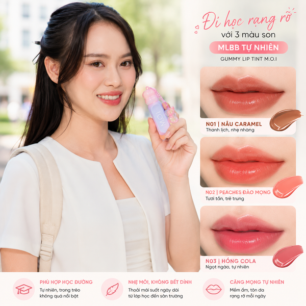 Son đi học đeo khẩu trang ăn uống nhẹ: Chọn Son Tint Bóng Gummy
