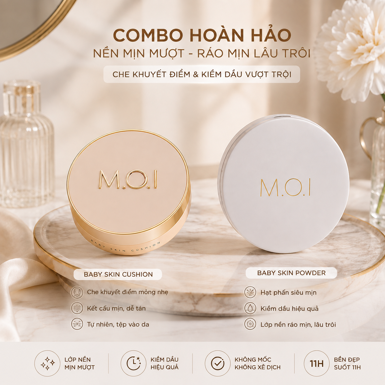 Combo Cushion và Phấn phủ M.O.I Baby Skin