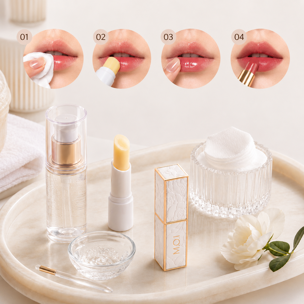 Quy trình Chuẩn bị & Dưỡng ẩm Môi
