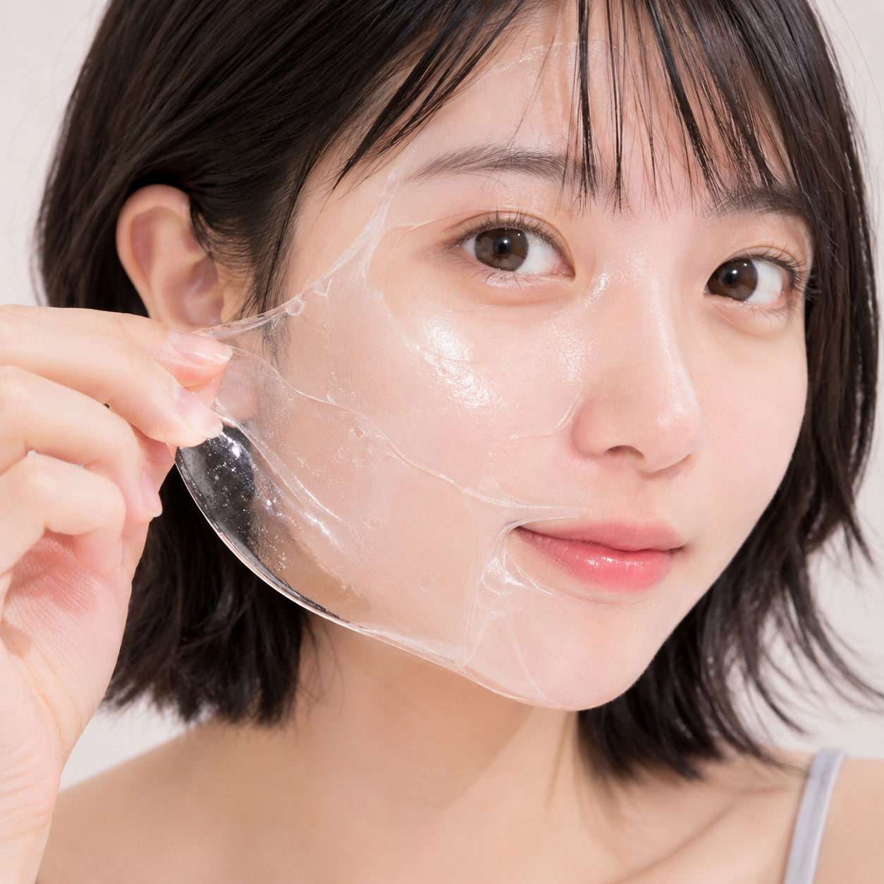 Cảm giác êm dịu khi gỡ bỏ lớp mặt nạ hydrogel, để lộ làn da ngậm nước căng mượt, ráo mịn và thông thoáng không để lại cảm giác dính nhớp.