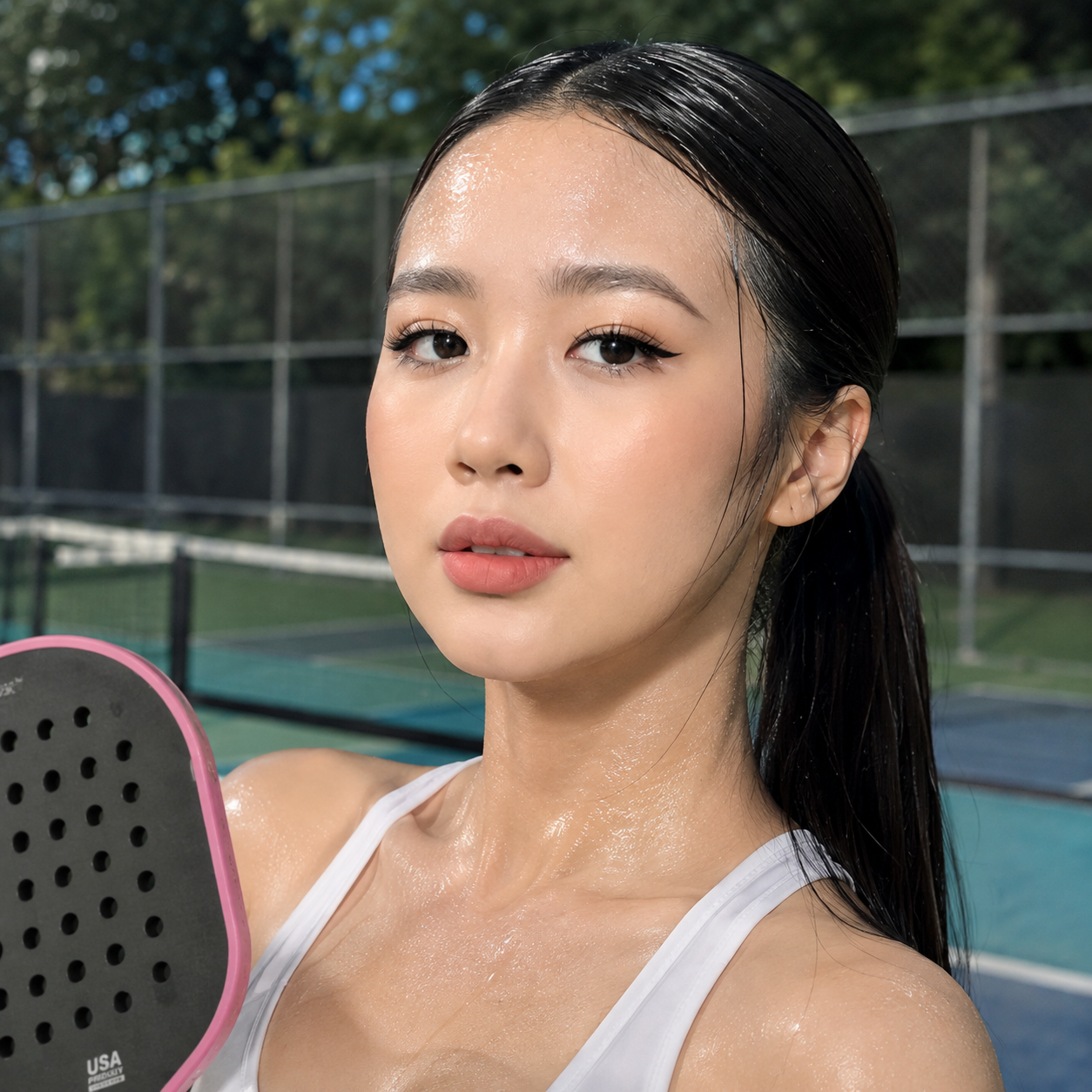 Nghiệm thu thực tế độ bền của mascara sau khi vận động đổ nhiều mồ hôi: vùng da quanh mắt hoàn toàn sạch sẽ, không có hiện tượng lem đen nhem nhuốc.