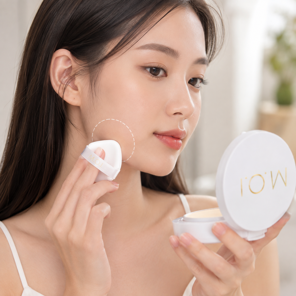 Thử nghiệm phấn phủ trên vùng da xương quai hàm để theo dõi phản ứng của da nhạy cảm