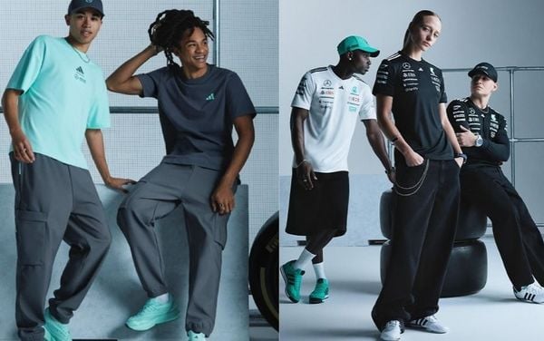Item adidas Motorsport với họa tiết đường đua và màu sắc Petronas