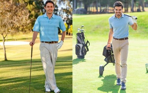 Golfer nam mặc trang phục golf chuẩn mực trên sân